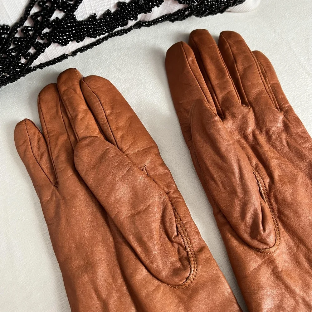 Cara By Gates Gloves Womens Medium Brown Genuine Leather Knit Lined Winter